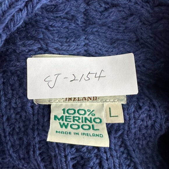 Aran Crafts Crossover Neck Fisherman Cardigan Sweater Large Blue CJ-2154 - Picture 2 of 8